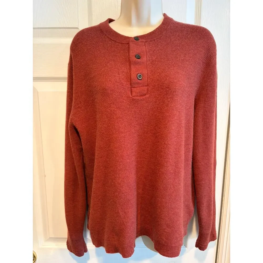 Banana Republic Italian‎ Merino Wool Henley Sweater Rust Red Mens Large L